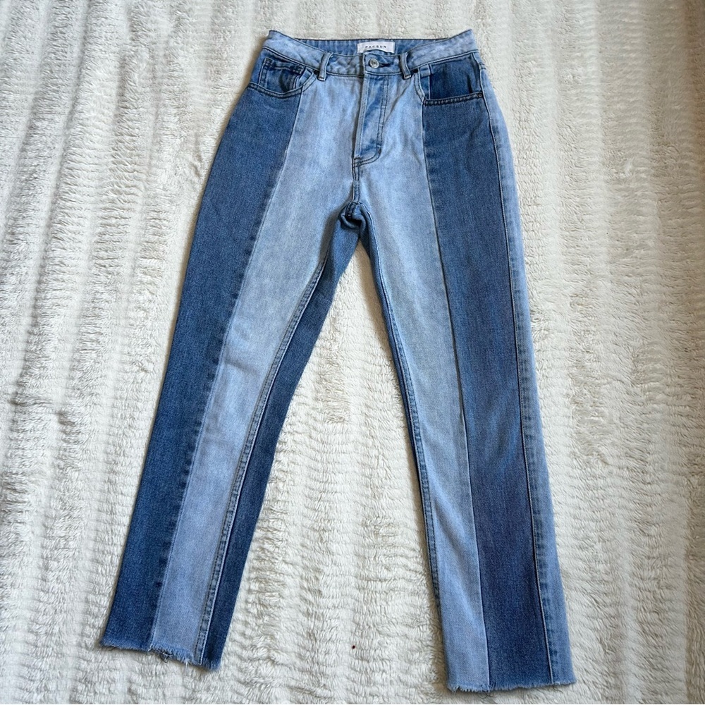 PACSUN High Rise Mom Jeans Two Tone Raw Hem Woman's Size 25